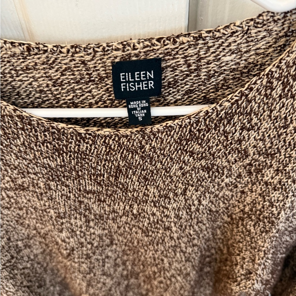 Eileen Fisher Brown Crew Neck Sweater with Cable Knit Design